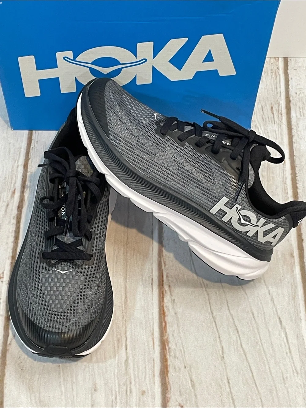 NEW Hoka Clifton 9 Youth 4 Sneakers Gray Black Running Shoes Boys Girls NIB